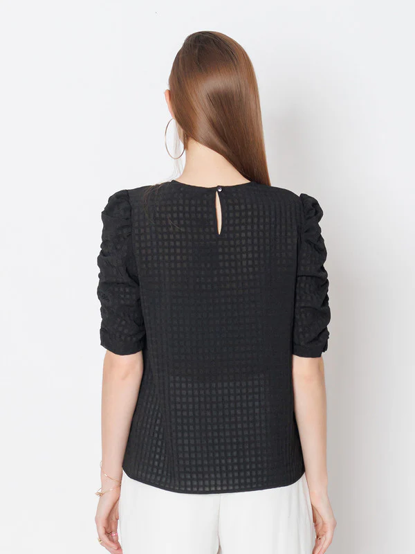 Black Textured Regular Fit Top - Image 4