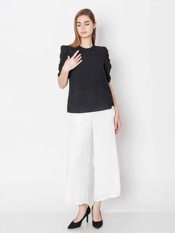 Black Textured Regular Fit Top - Image 5
