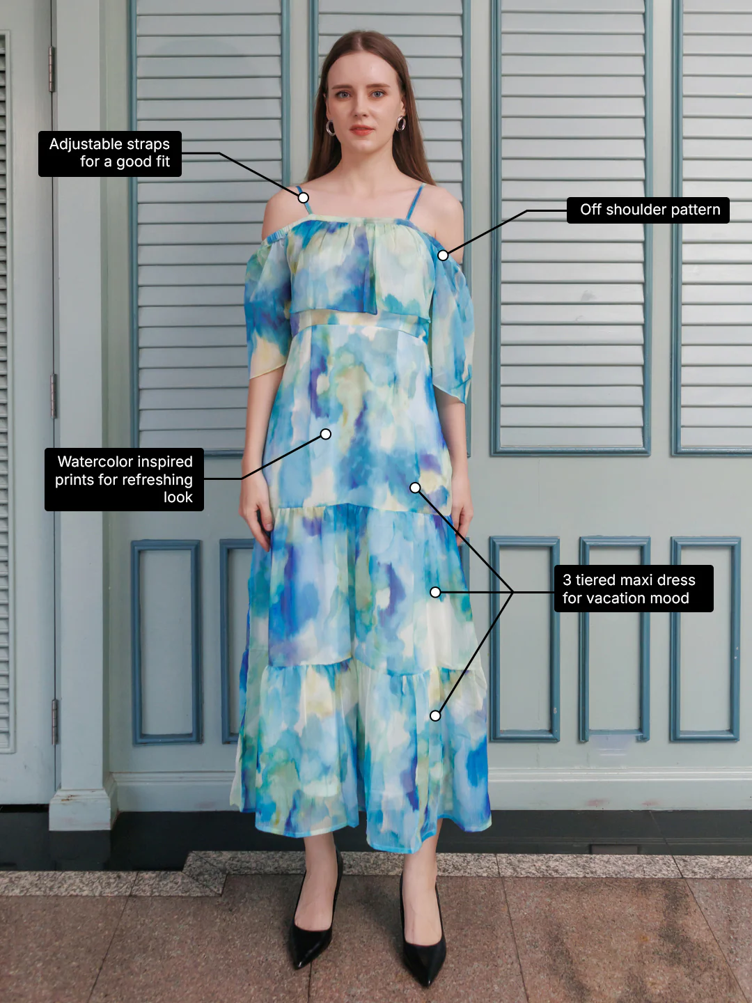 Blue Abstract Flared Maxi Dress - Image 3