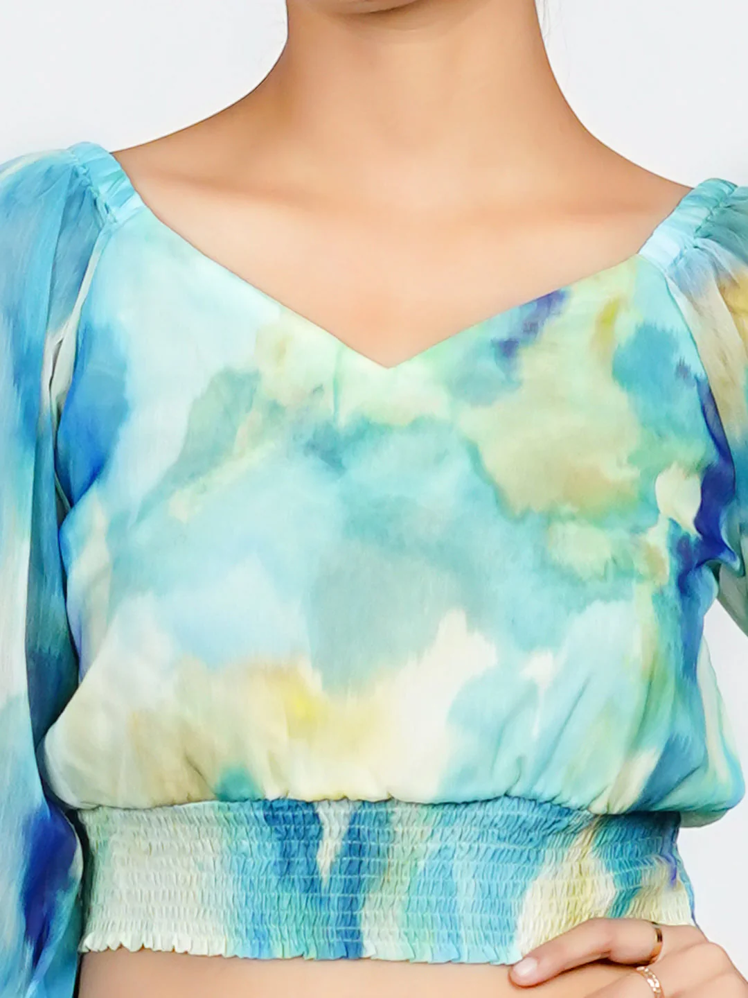 Blue Abstract Print Blouson Top - Image 6