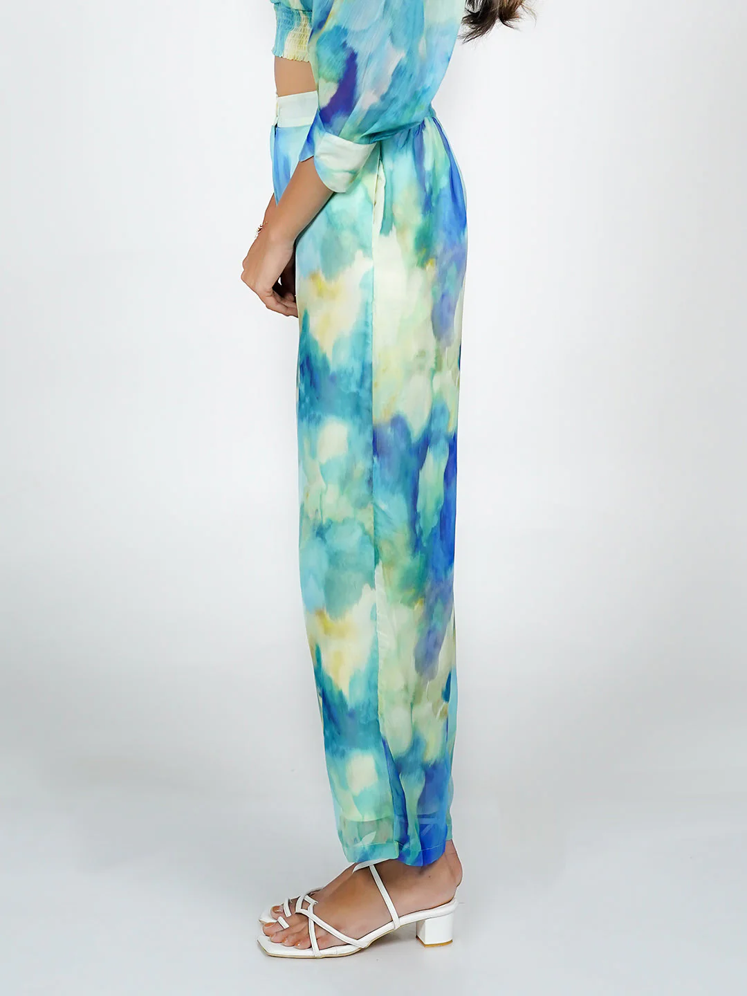 Blue Abstract Print Parallel Trouser - Image 3