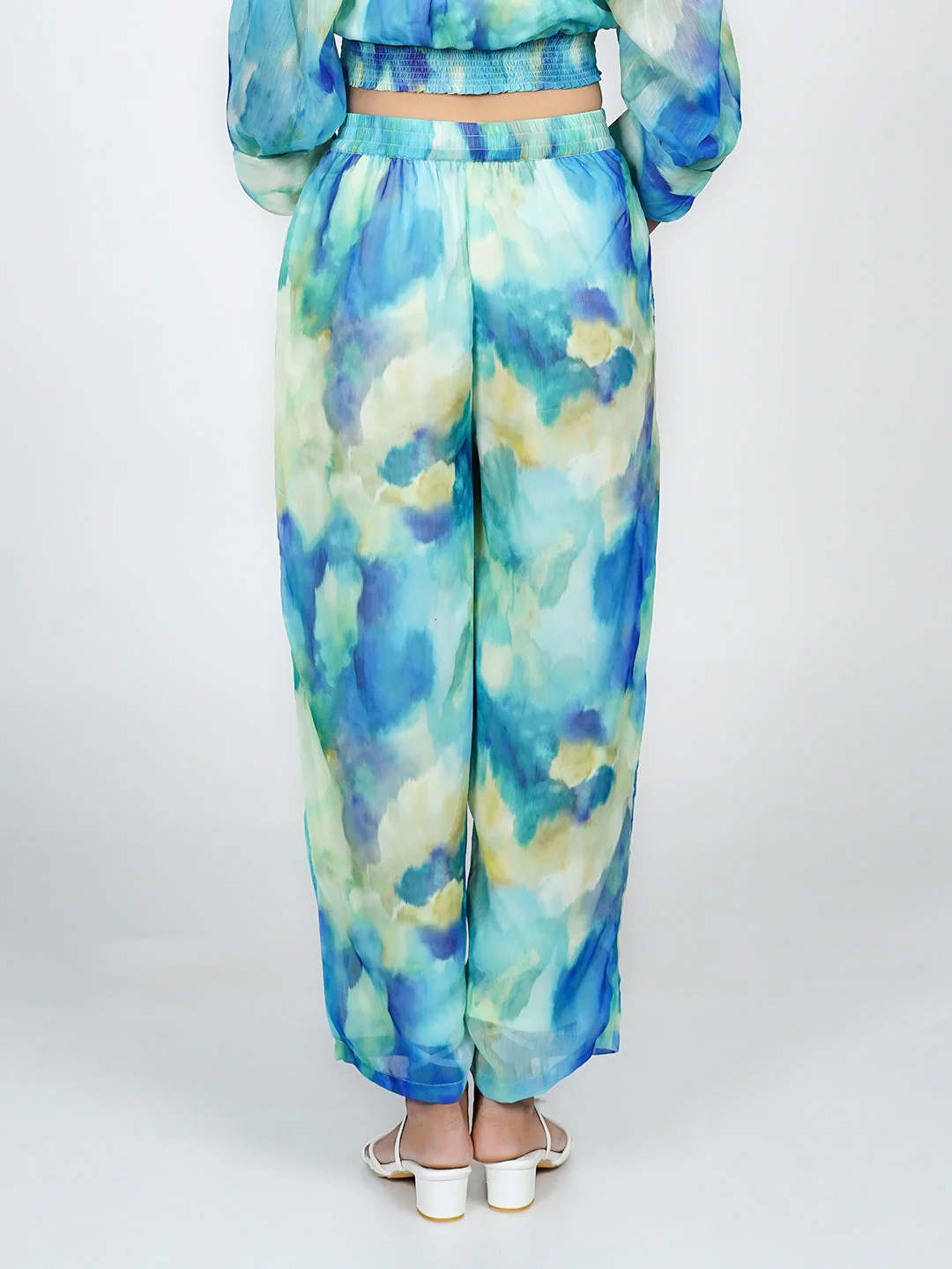 Blue Abstract Print Parallel Trouser - Image 4