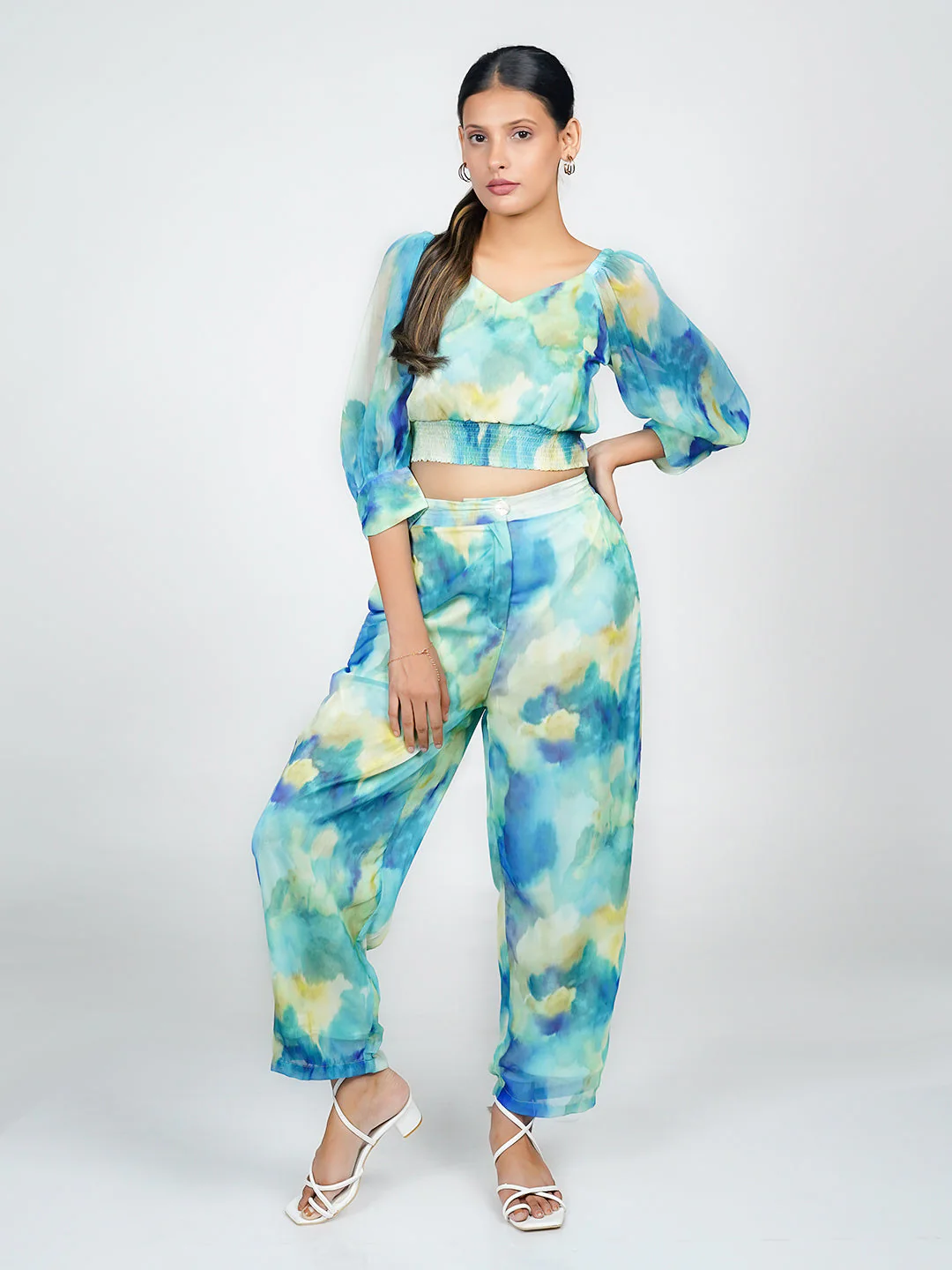 Blue Abstract Print Parallel Trouser - Image 5