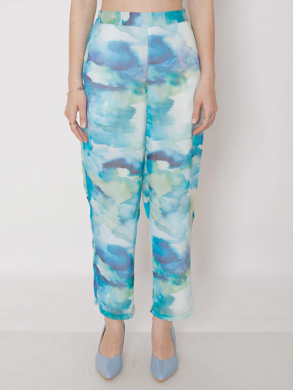 Blue Abstract Printed Straight Trouser - Image 2