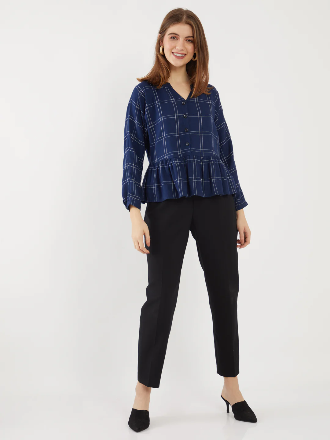 Blue Checked Gathered Top - Image 5