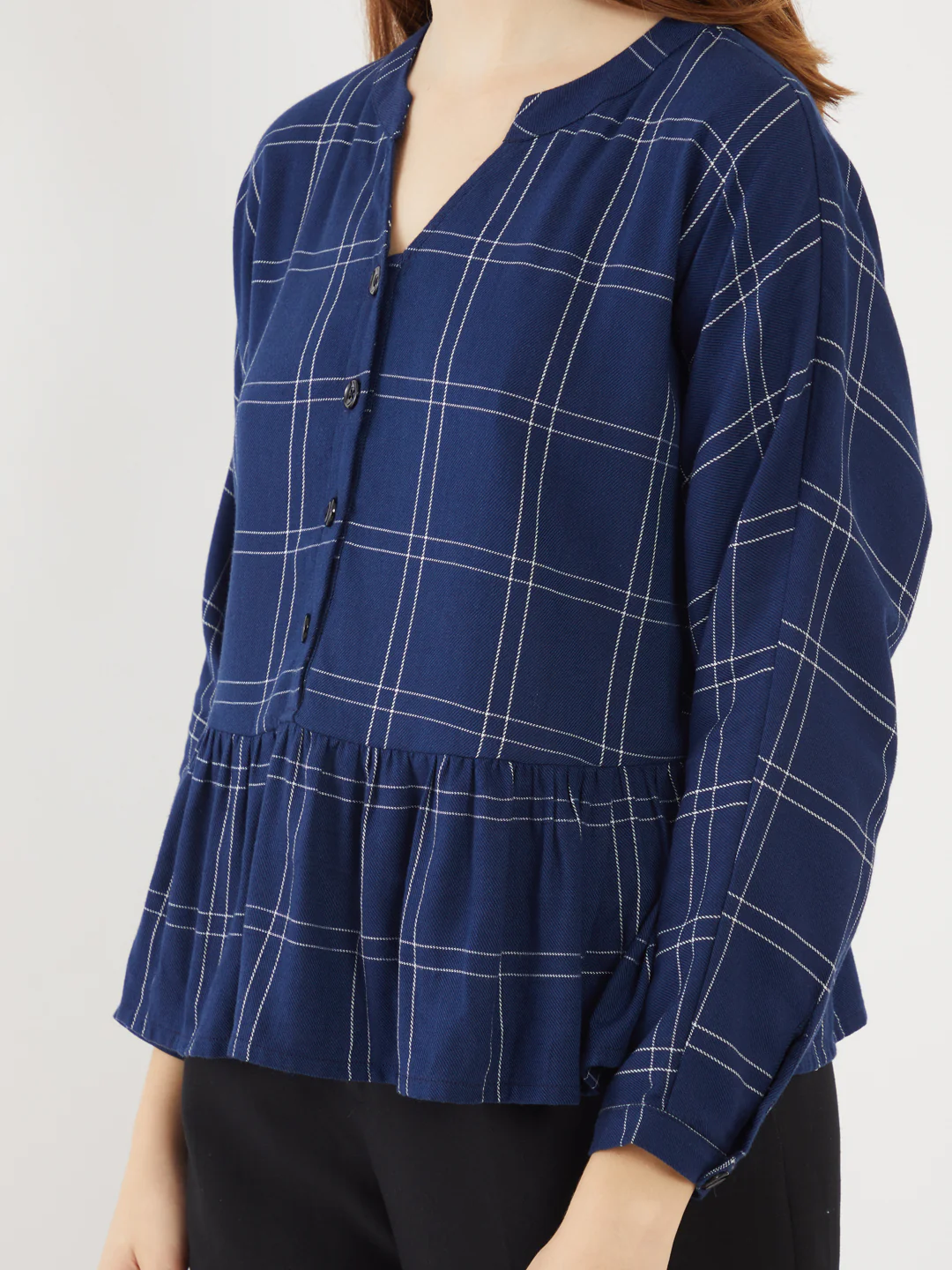 Blue Checked Gathered Top - Image 6