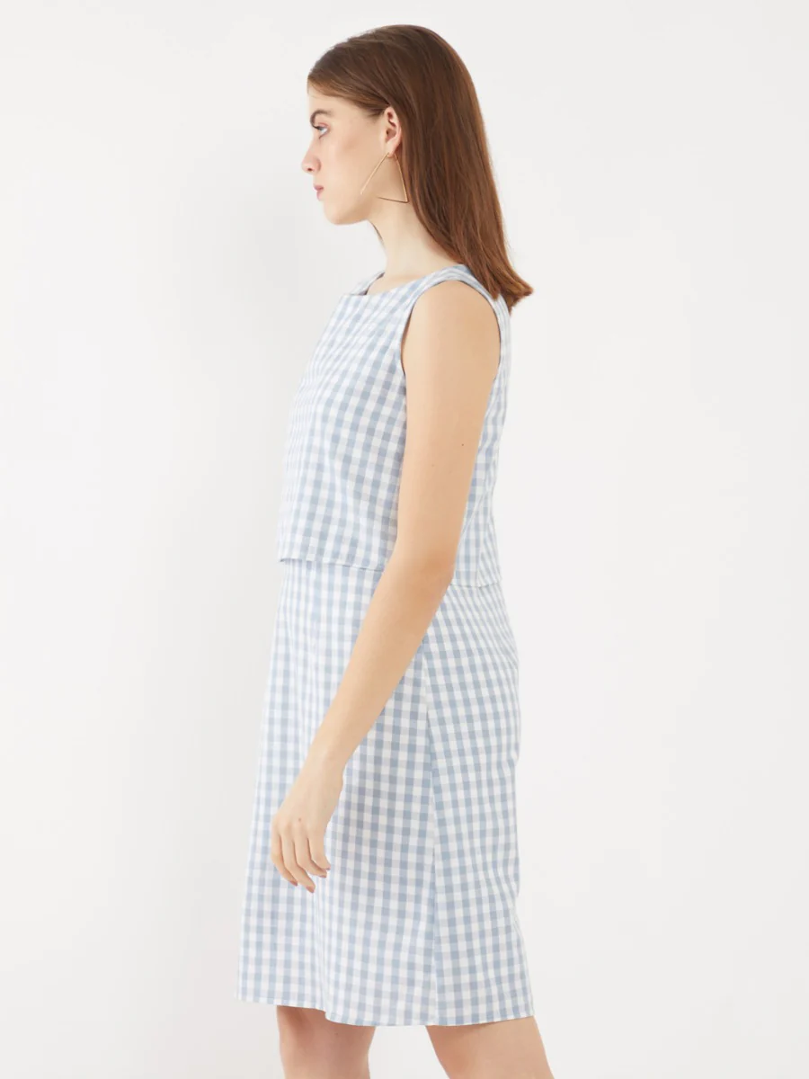 Blue Checked Layered Short Dress - Image 3