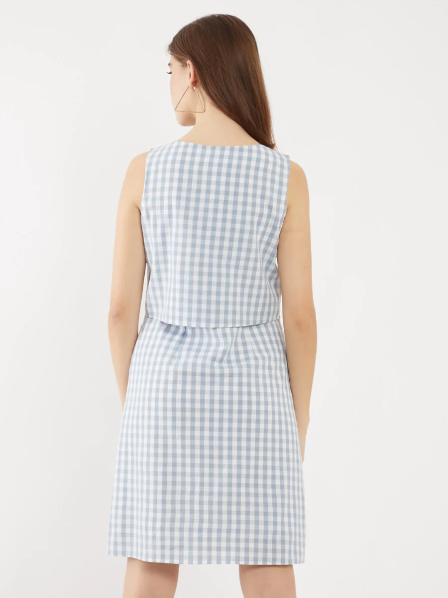 Blue Checked Layered Short Dress - Image 4