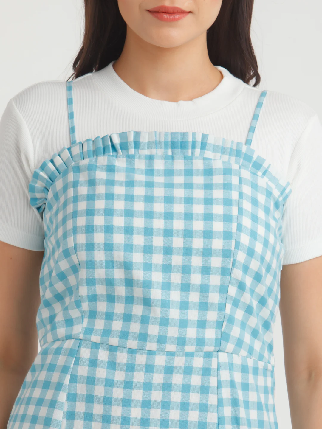 Blue Checked Mini Dress - Image 6