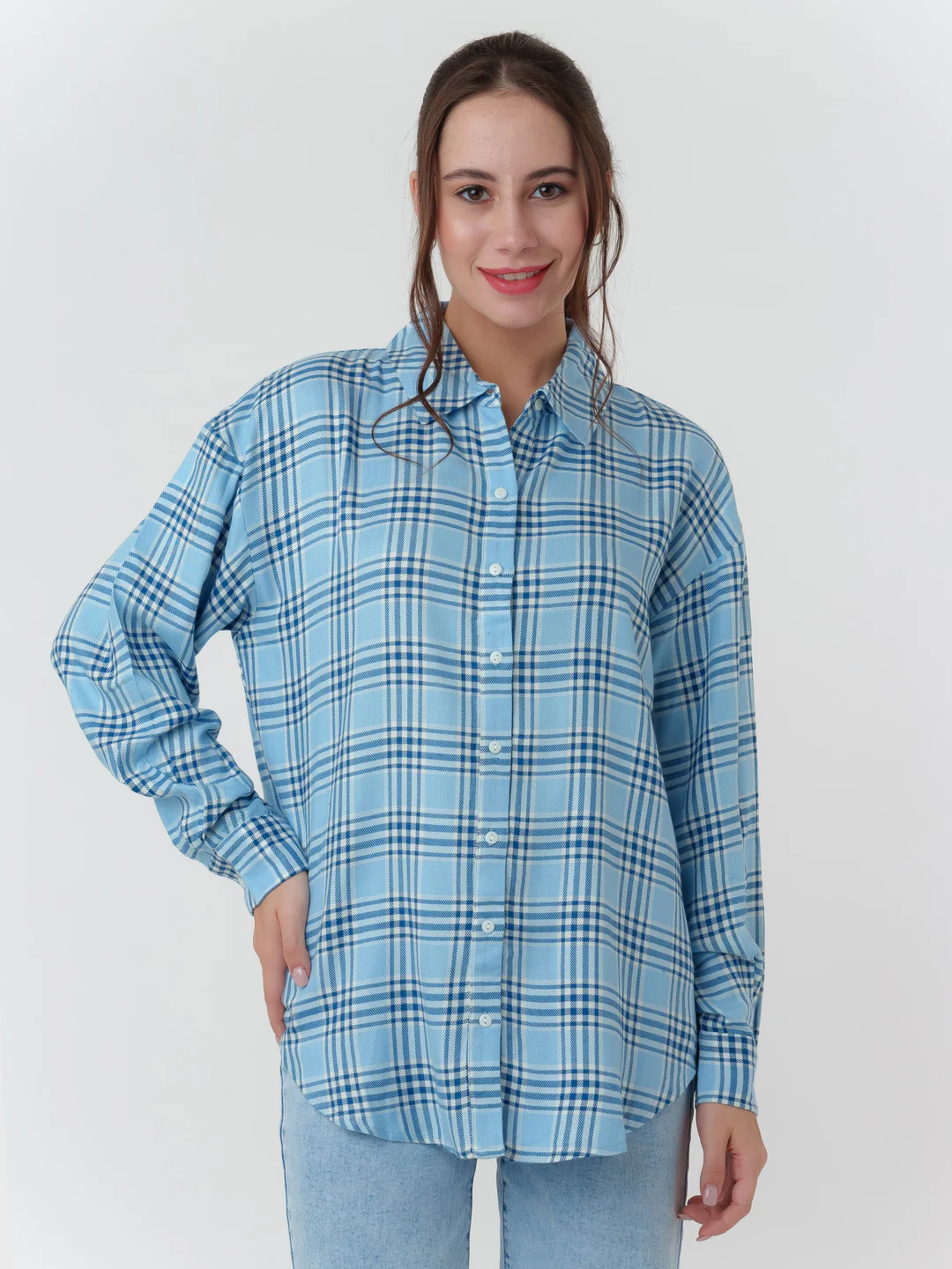 Blue Checked Oversized Shirt - Image 2