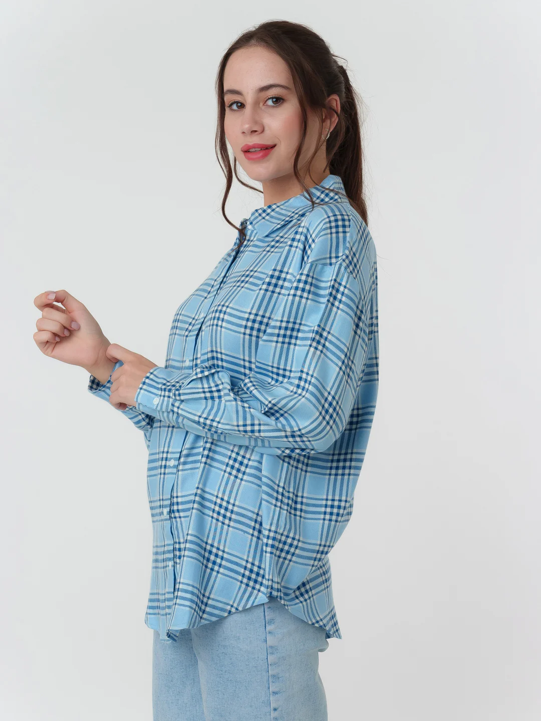 Blue Checked Oversized Shirt - Image 3