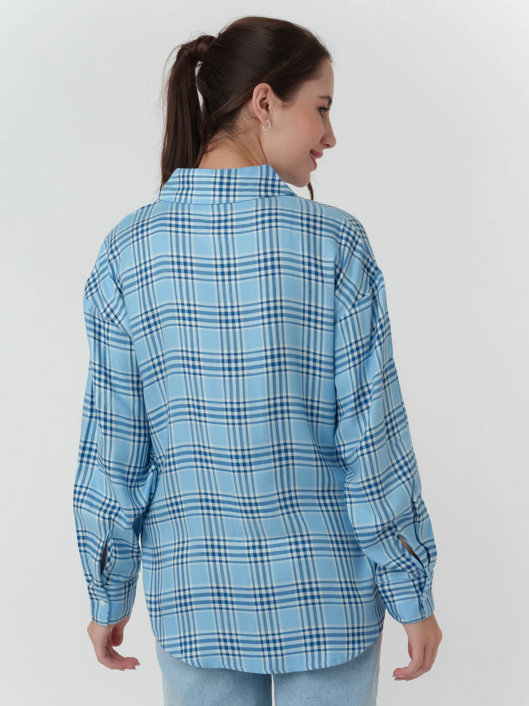 Blue Checked Oversized Shirt - Image 4