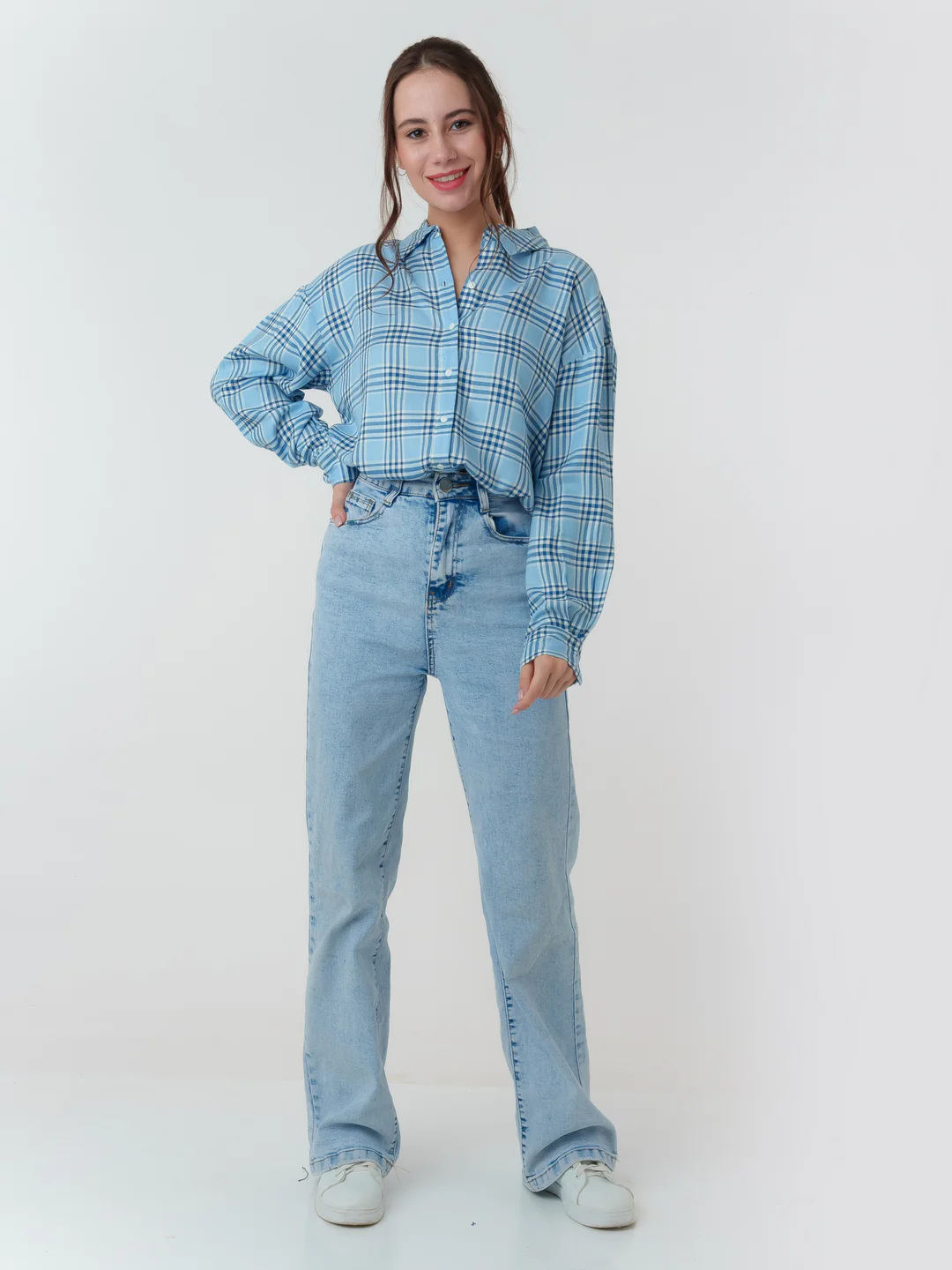 Blue Checked Oversized Shirt - Image 5