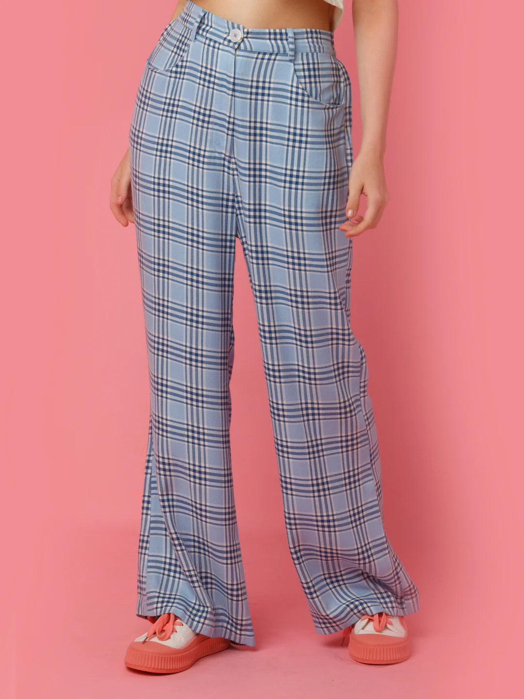 Blue Checked Wide Leg Trouser - Image 2