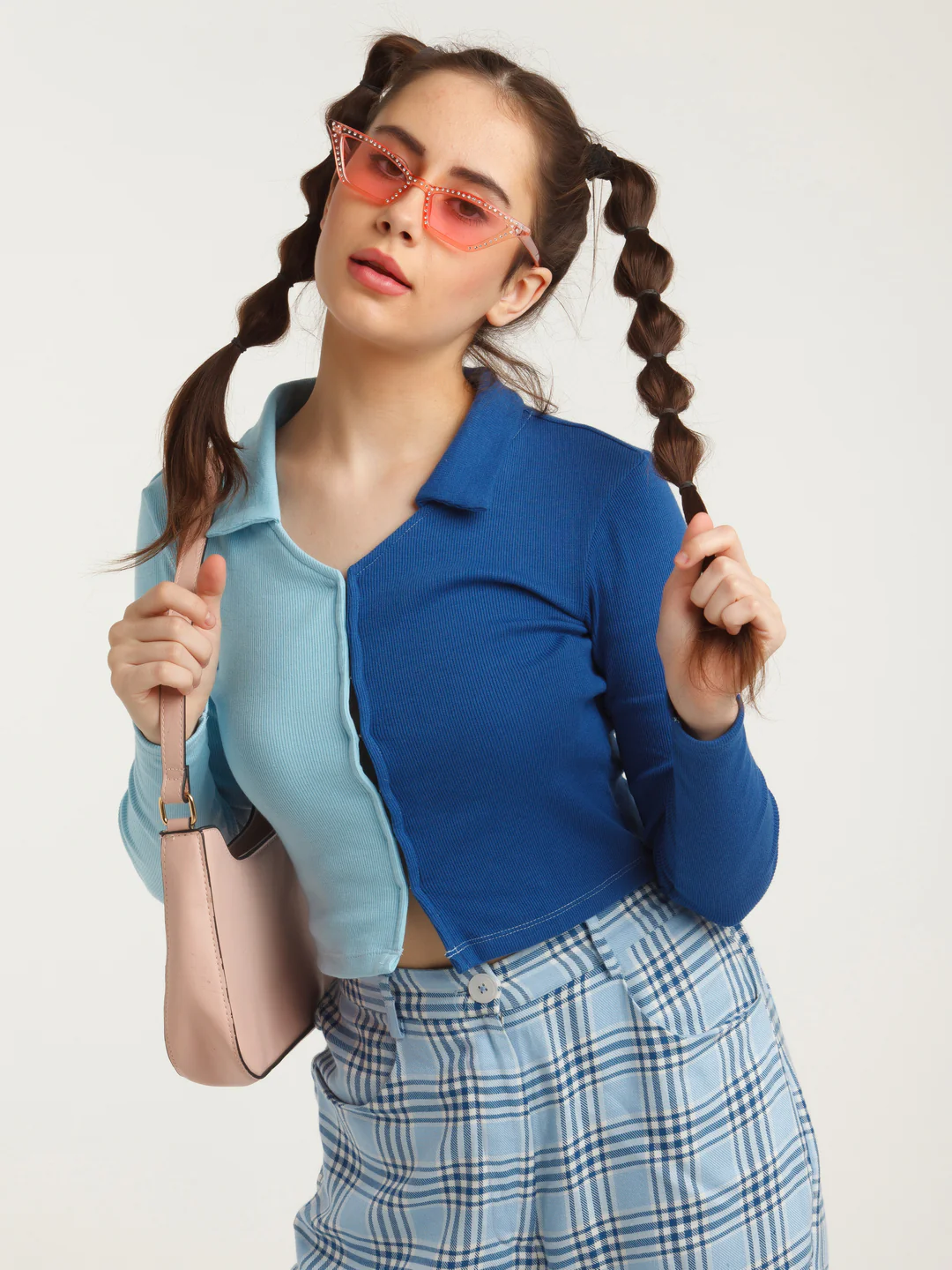 Blue Colour Blocked Shirt Style Top - Image 4
