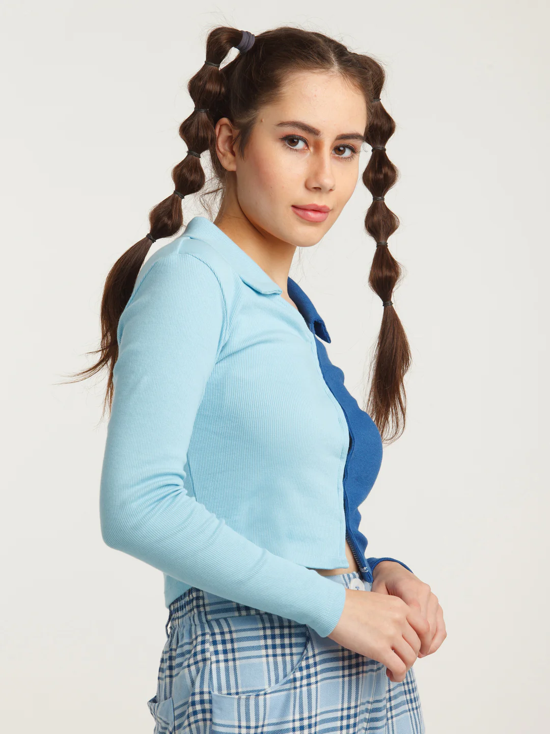 Blue Colour Blocked Shirt Style Top - Image 5