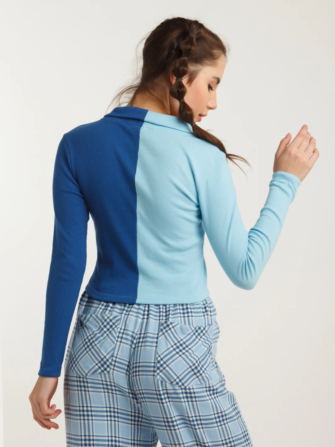 Blue Colour Blocked Shirt Style Top - Image 6