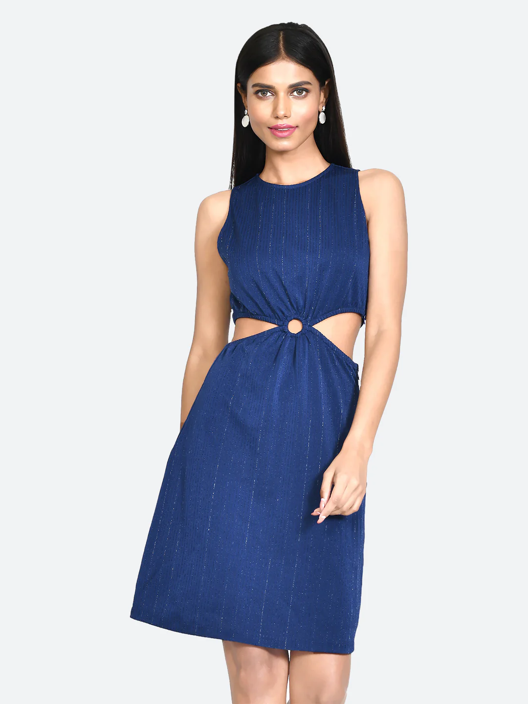 Blue Embellished Cut Out Short Dress - Image 2