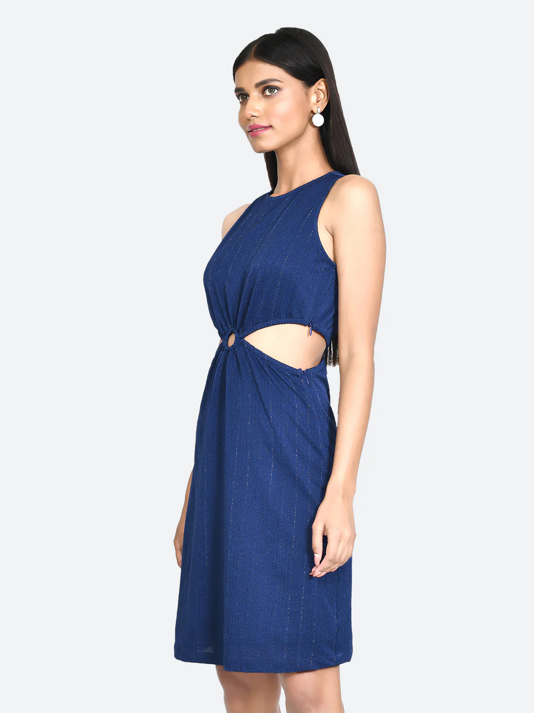 Blue Embellished Cut Out Short Dress - Image 3