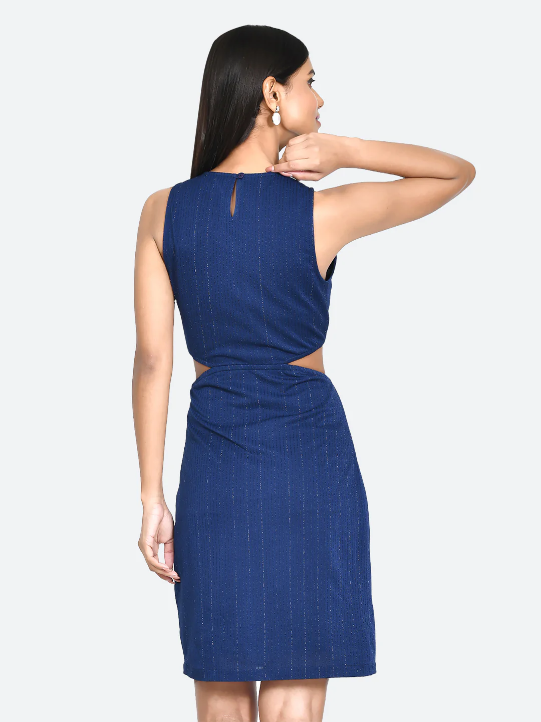 Blue Embellished Cut Out Short Dress - Image 4