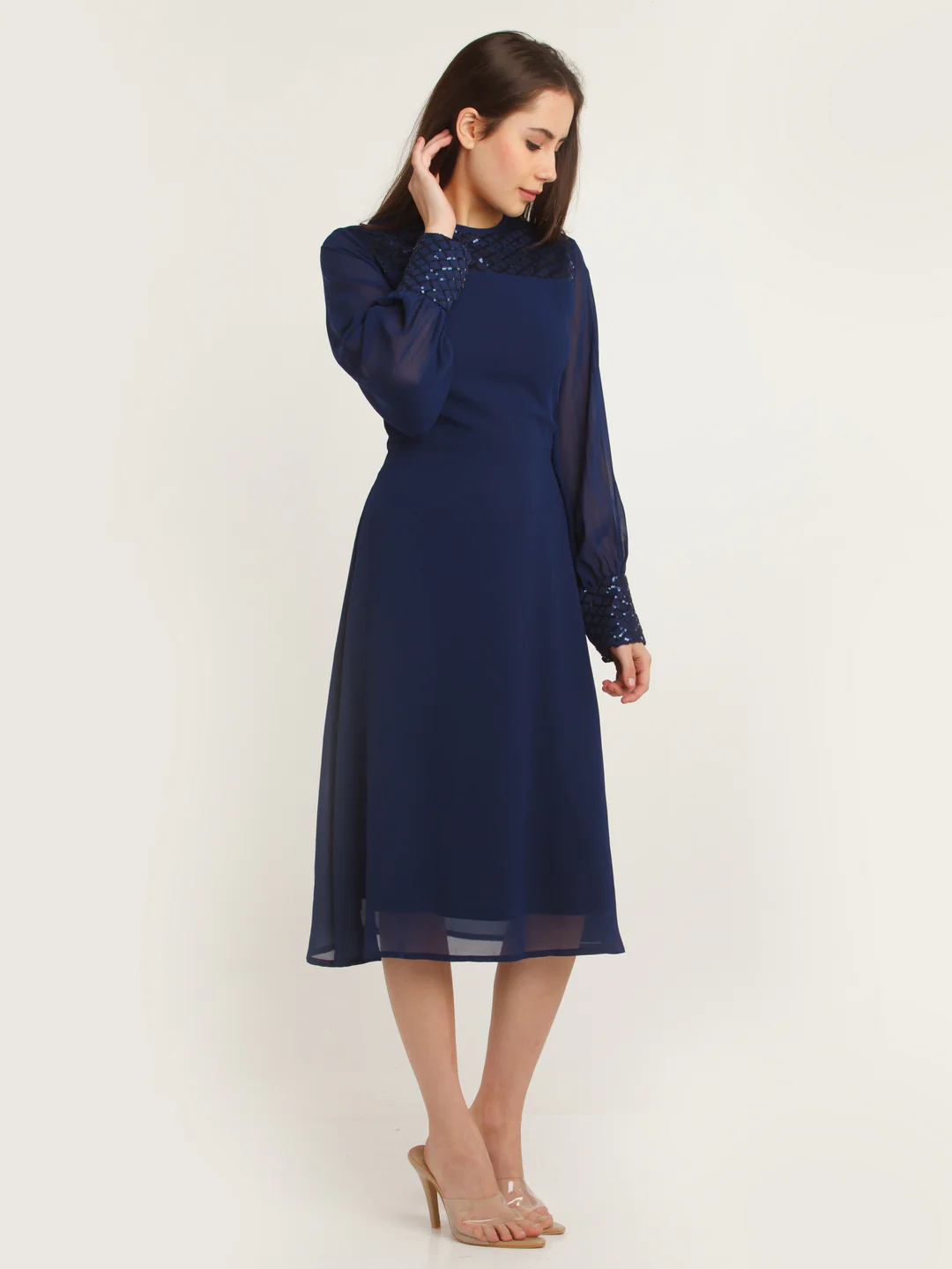 Blue Embellished Midi Dress - Image 3