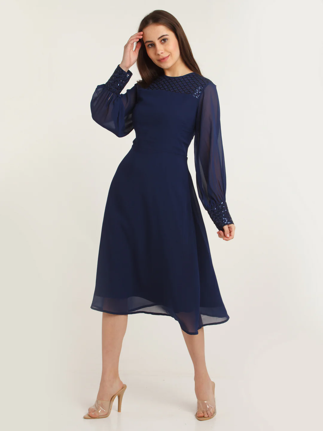 Blue Embellished Midi Dress - Image 4