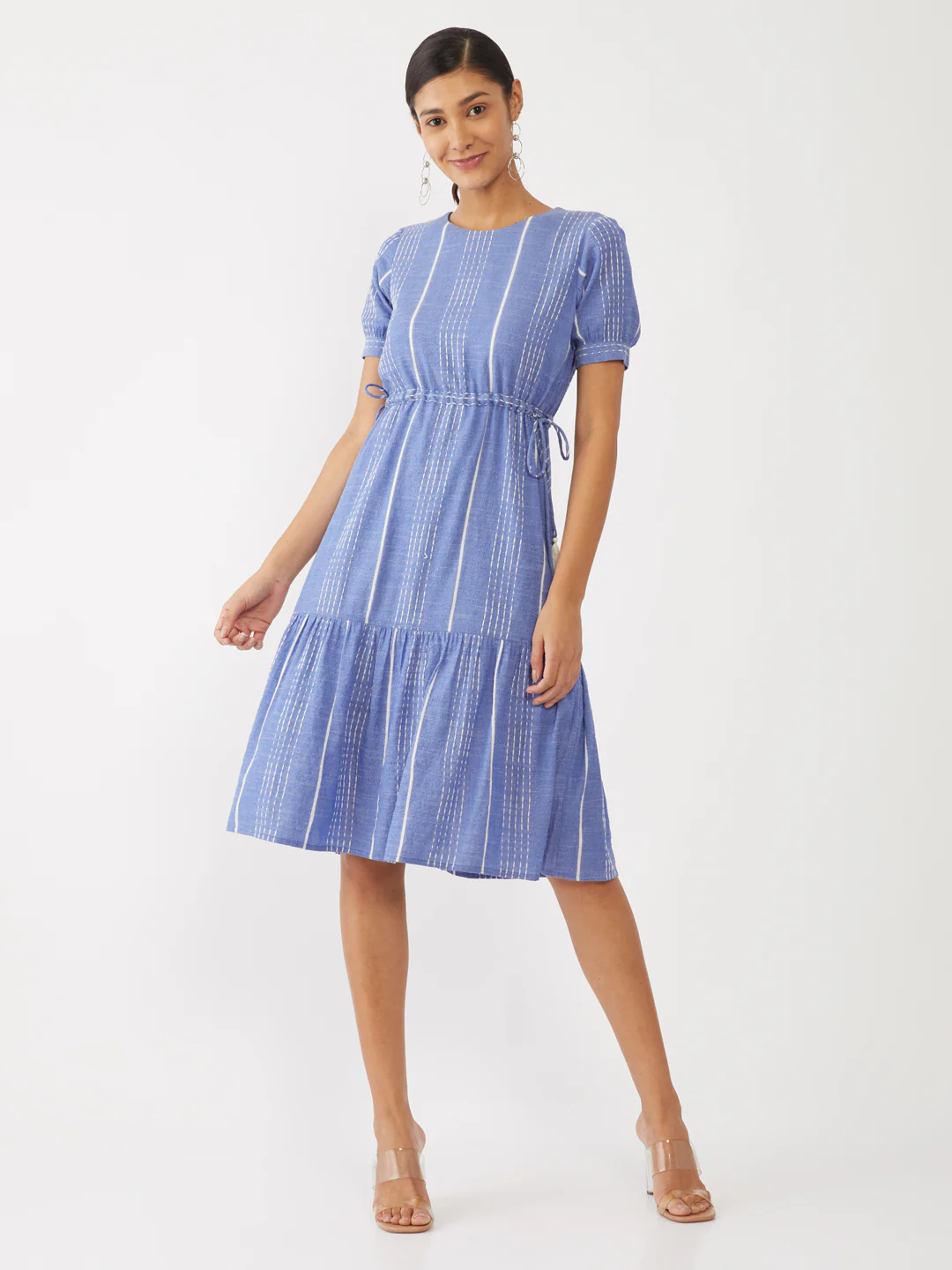 Blue Embroidered Midi Dress