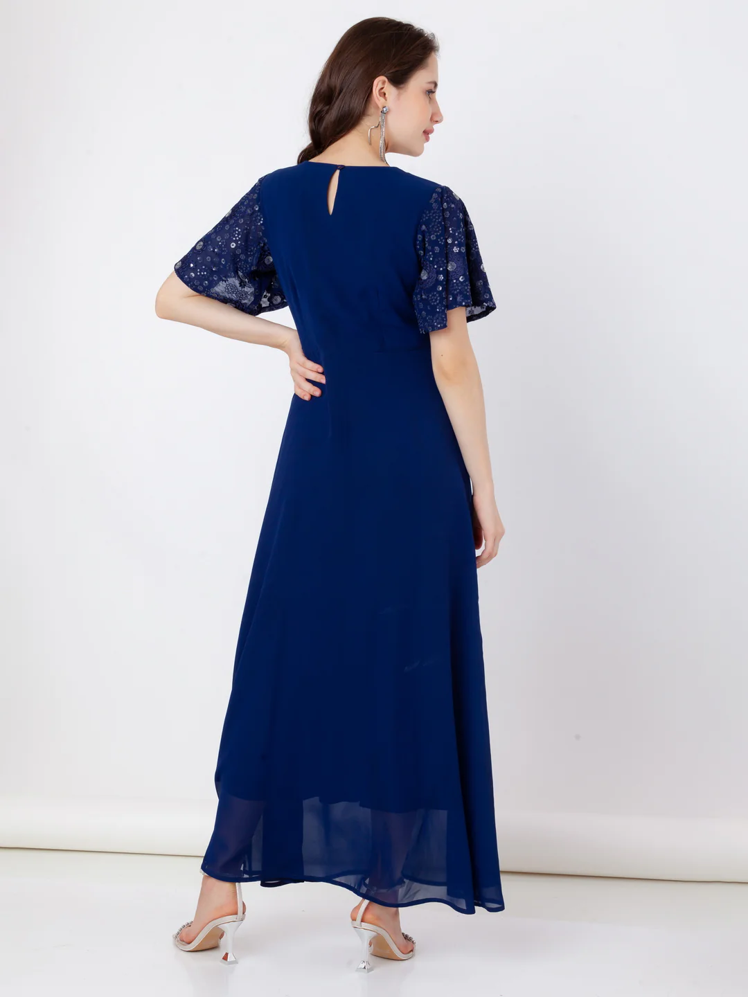 Blue Embroidered Regular Maxi Dress - Image 4
