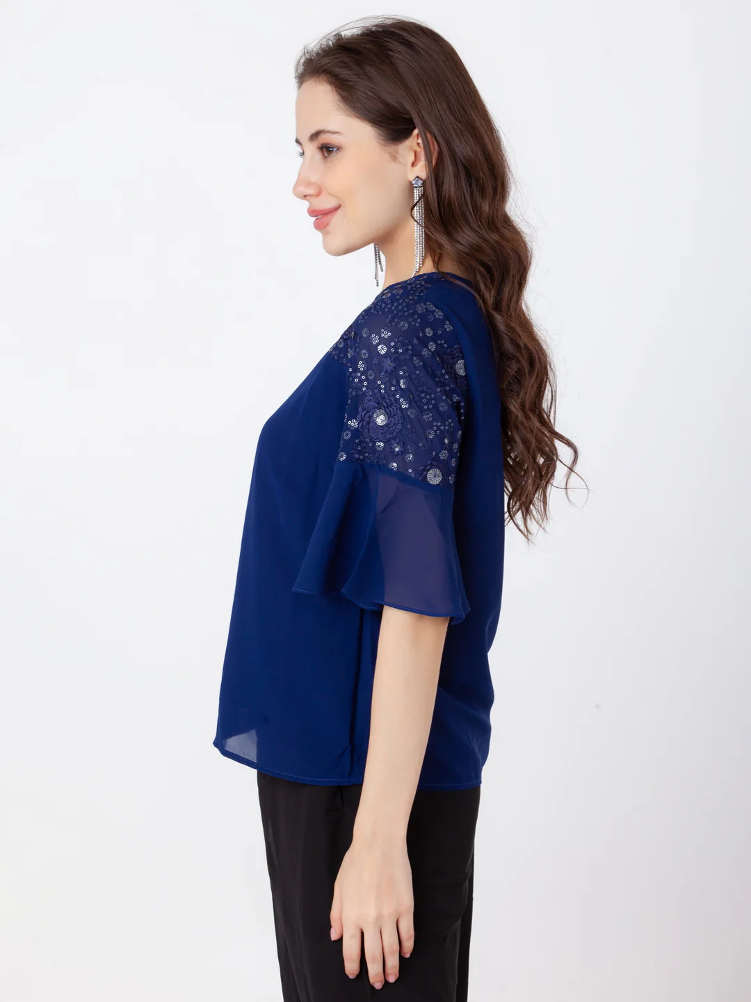 Blue Embroidered Regular Top - Image 3