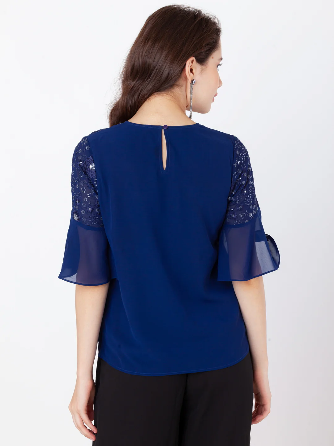 Blue Embroidered Regular Top - Image 4