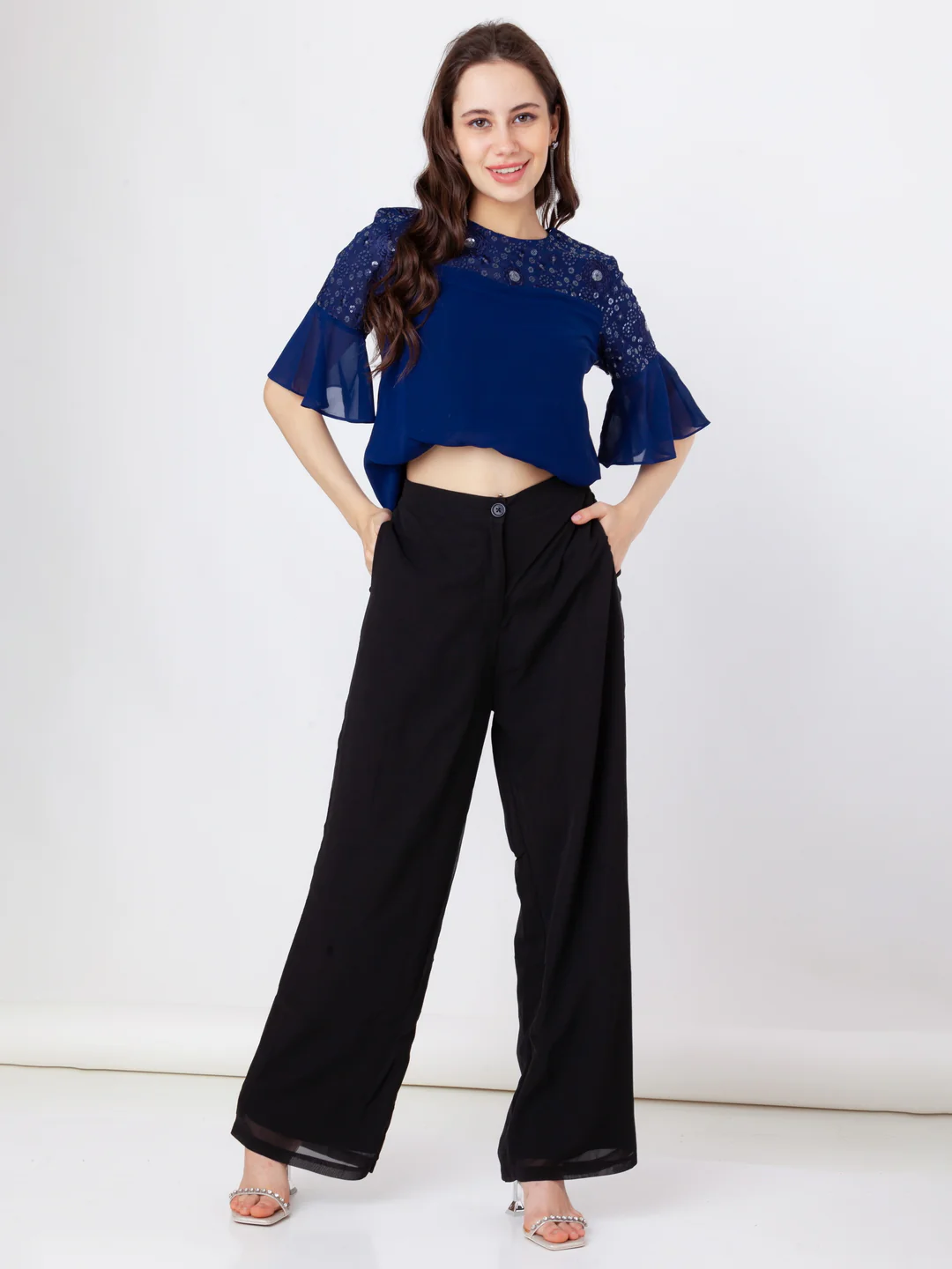 Blue Embroidered Regular Top - Image 5