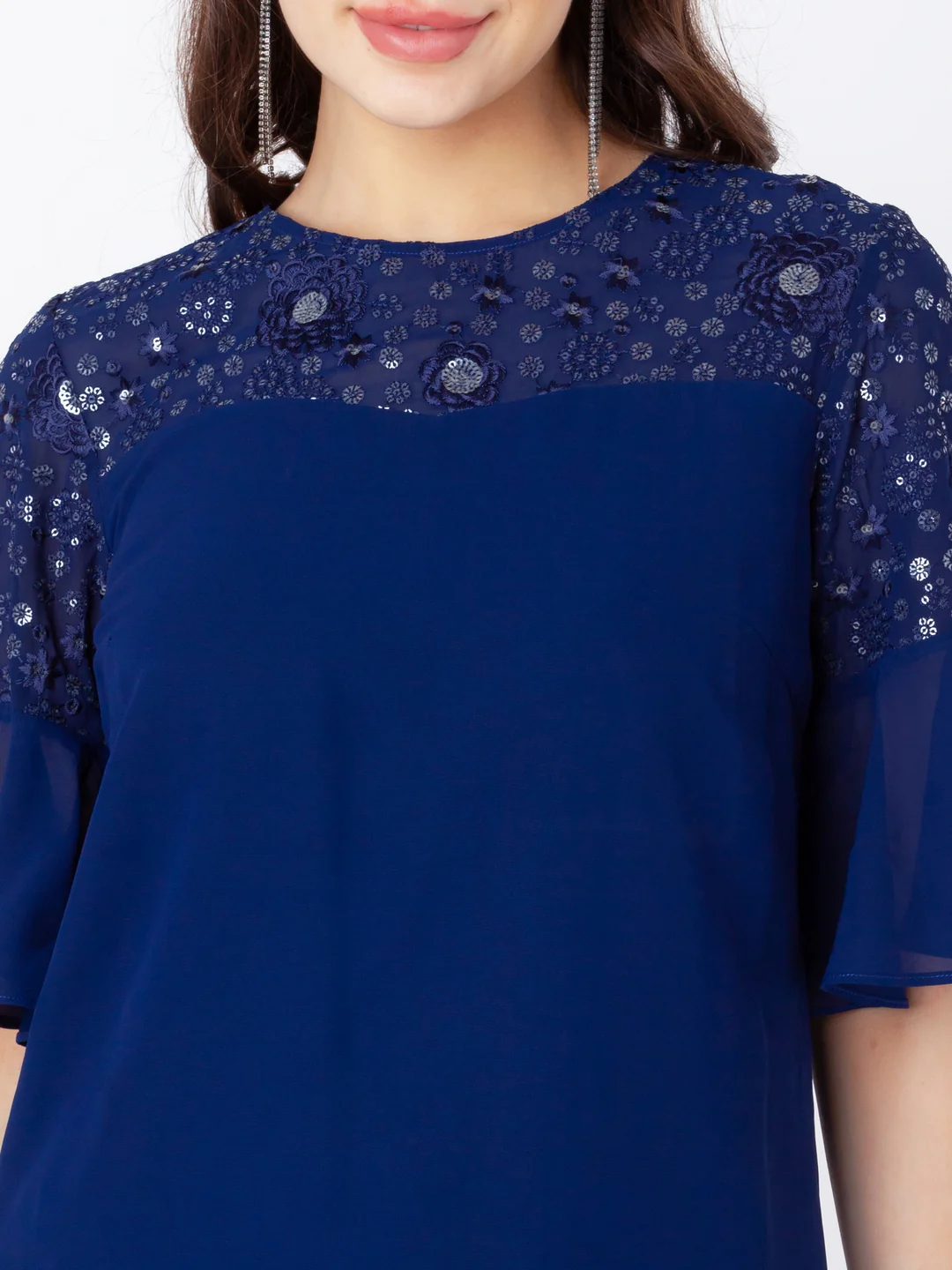 Blue Embroidered Regular Top - Image 6