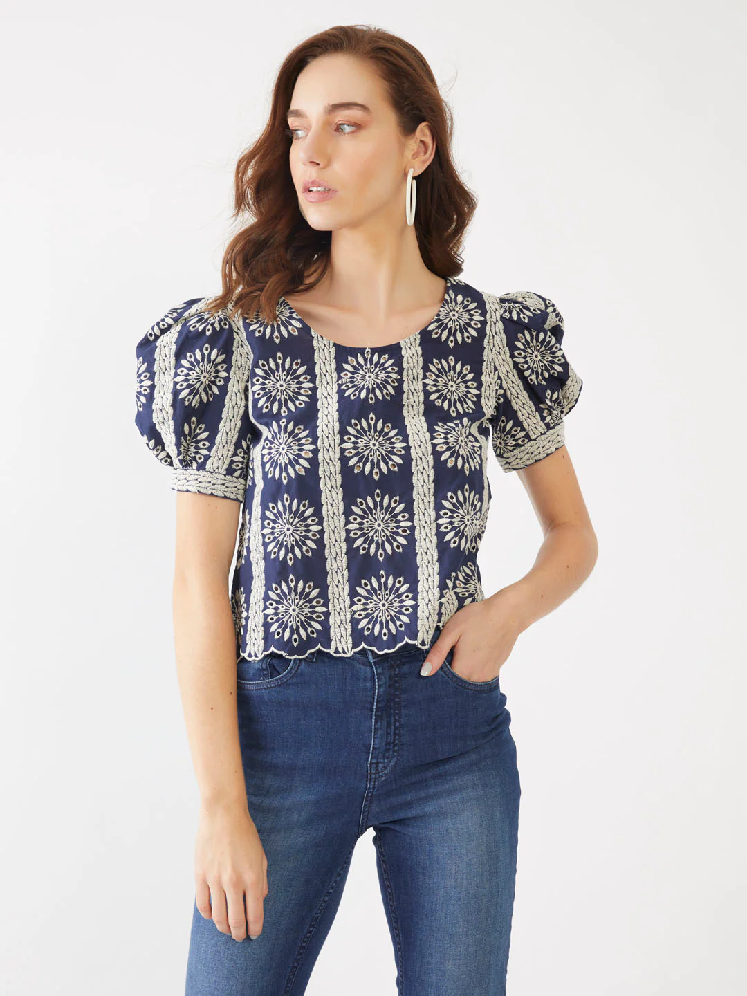 Blue Embroidered Straight Top - Image 2