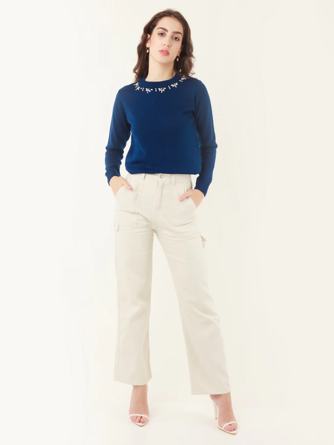 Blue Embroidered Sweater