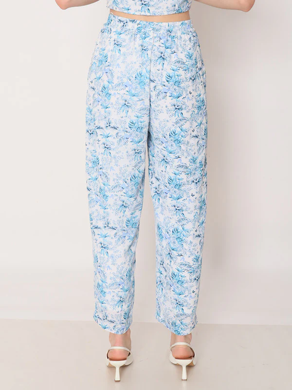 Blue Floral Print Straight Trouser - Image 5