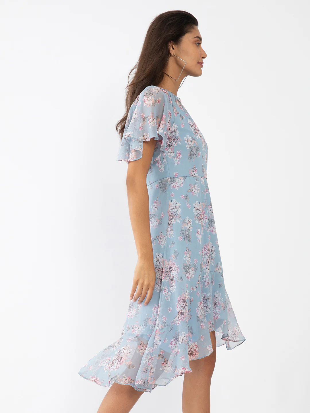 Blue Floral Print Tiered Dress - Image 3