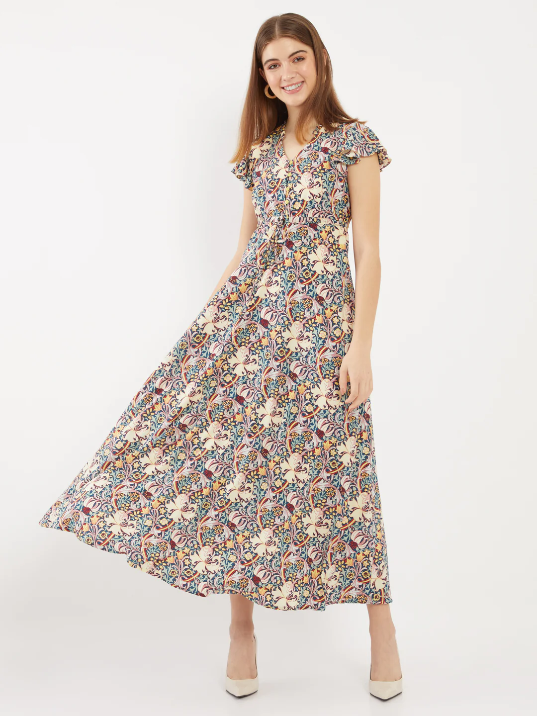 Blue Floral Printed Ankle Length Maxi Dress - Image 2