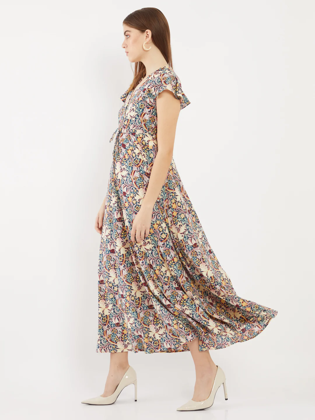 Blue Floral Printed Ankle Length Maxi Dress - Image 3