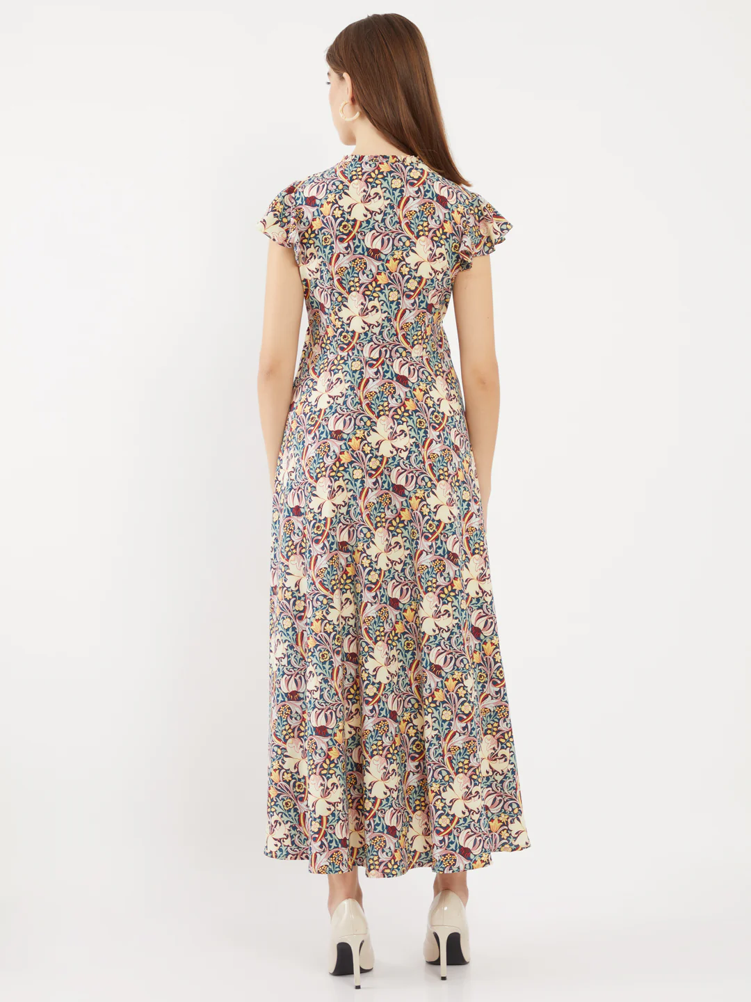 Blue Floral Printed Ankle Length Maxi Dress - Image 4
