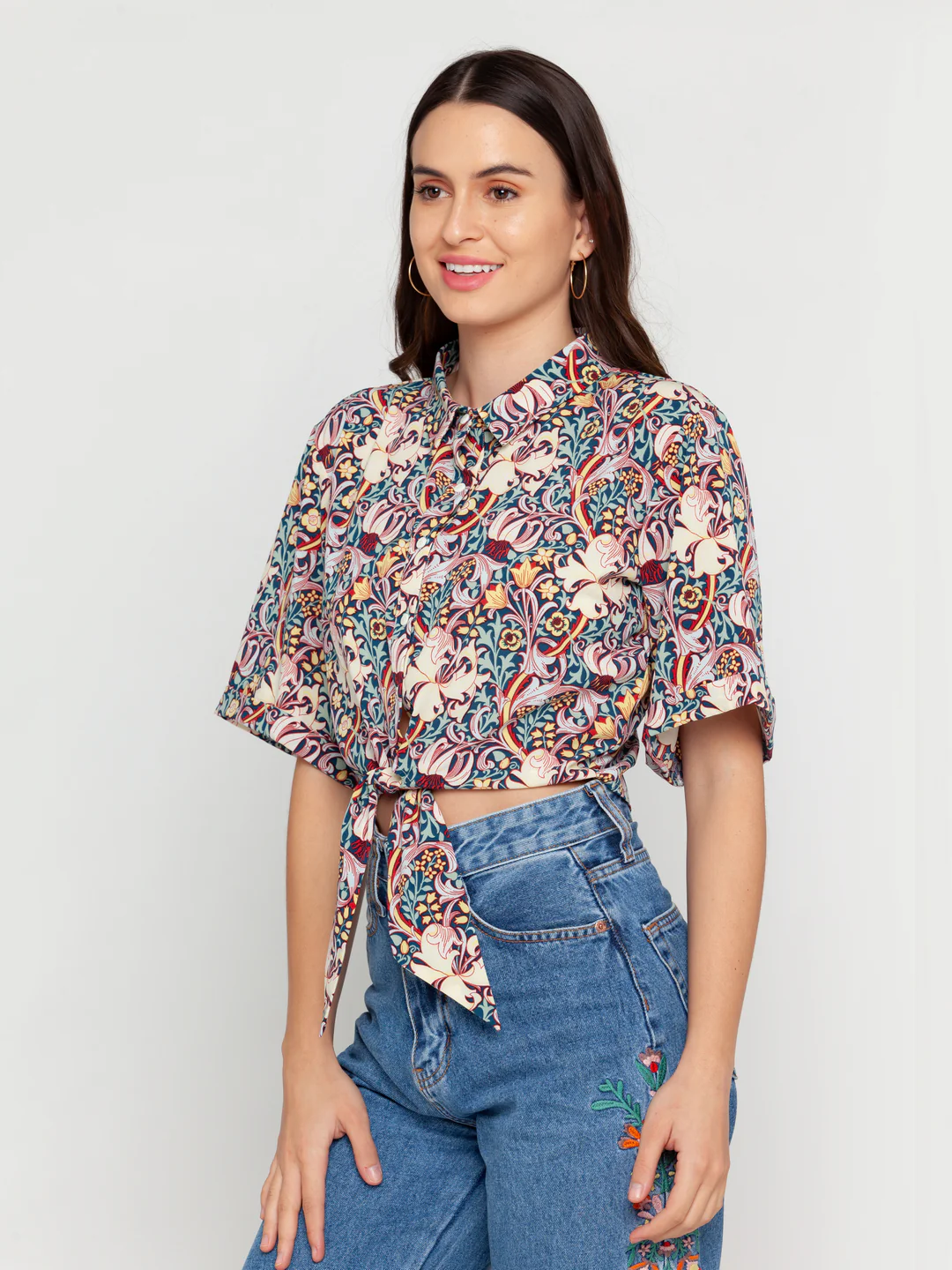 Blue Floral Printed Regular Top - Image 3