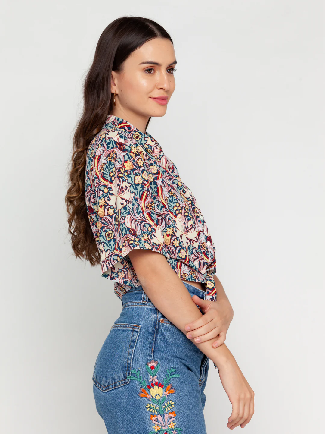 Blue Floral Printed Regular Top - Image 4
