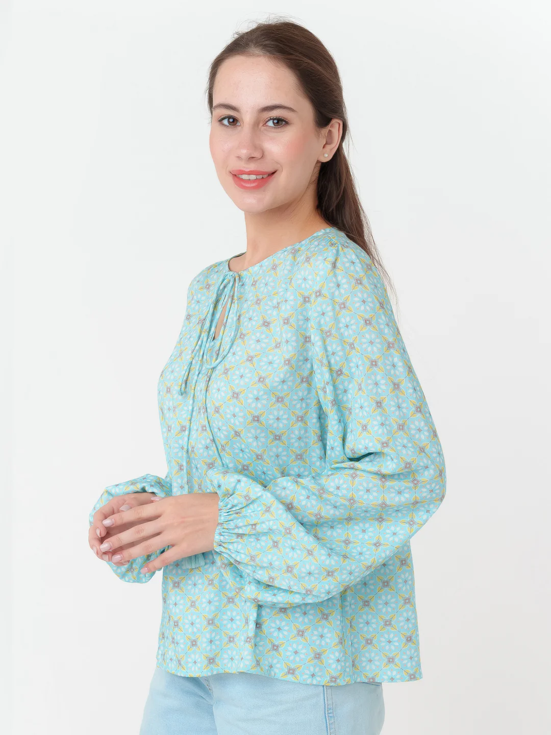 Blue Geometric Print Straight Top - Image 3