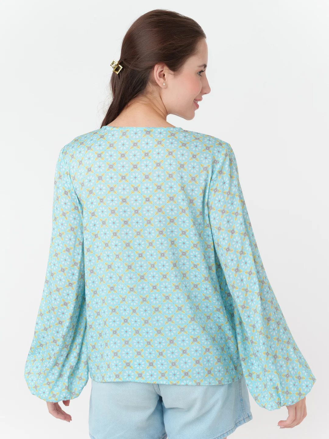 Blue Geometric Print Straight Top - Image 4