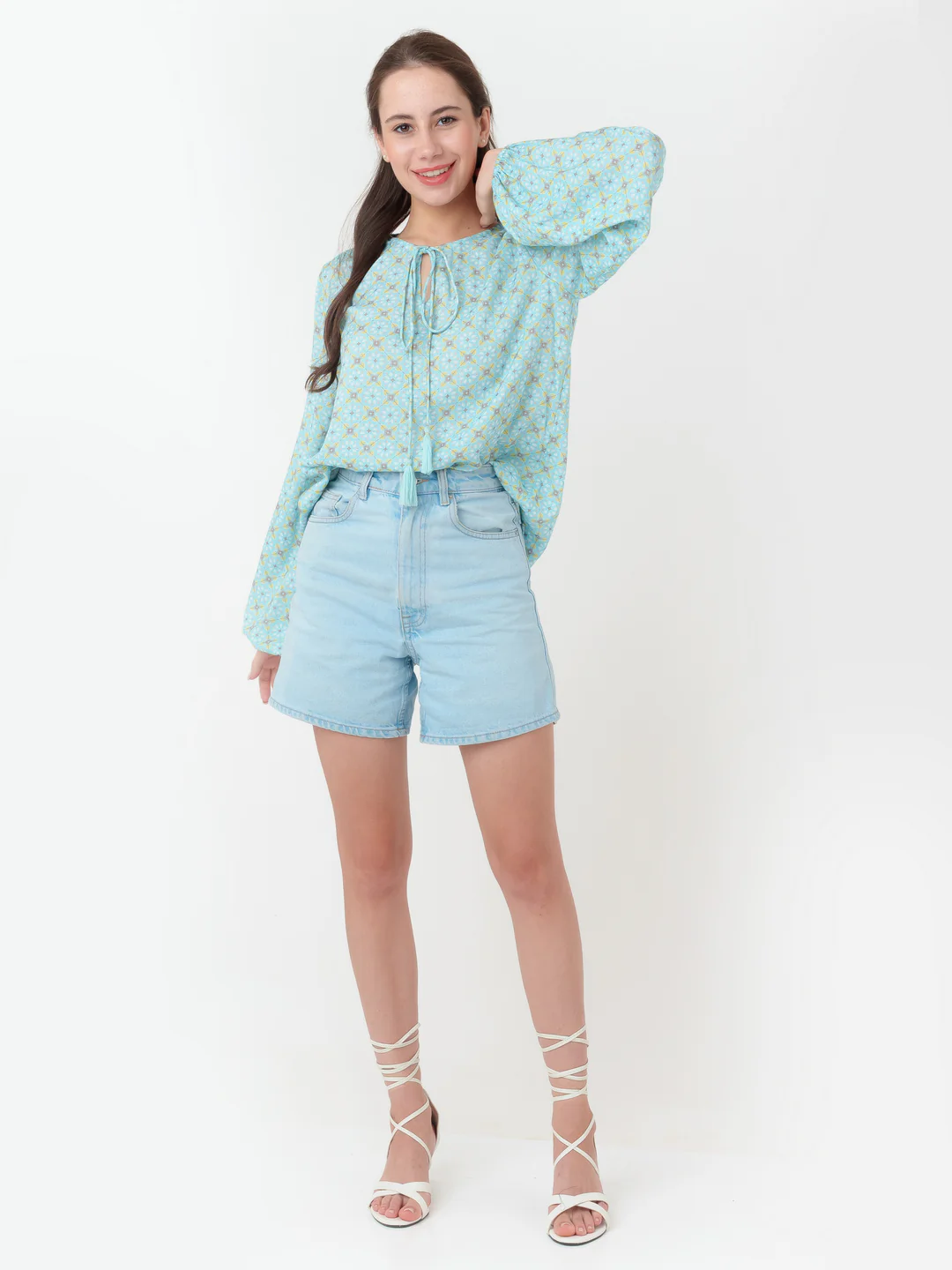 Blue Geometric Print Straight Top - Image 5