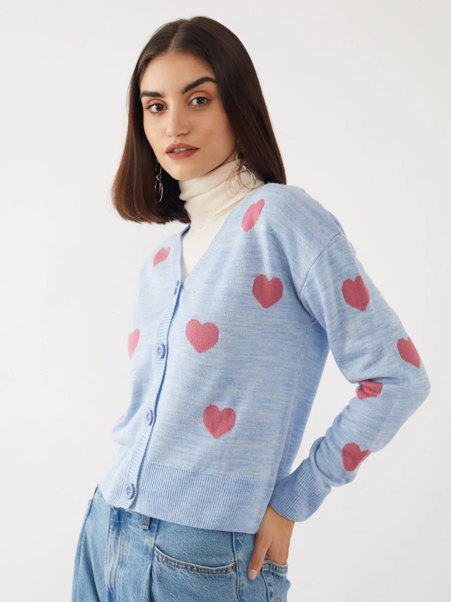 Blue Jacquard Crop Cardigan