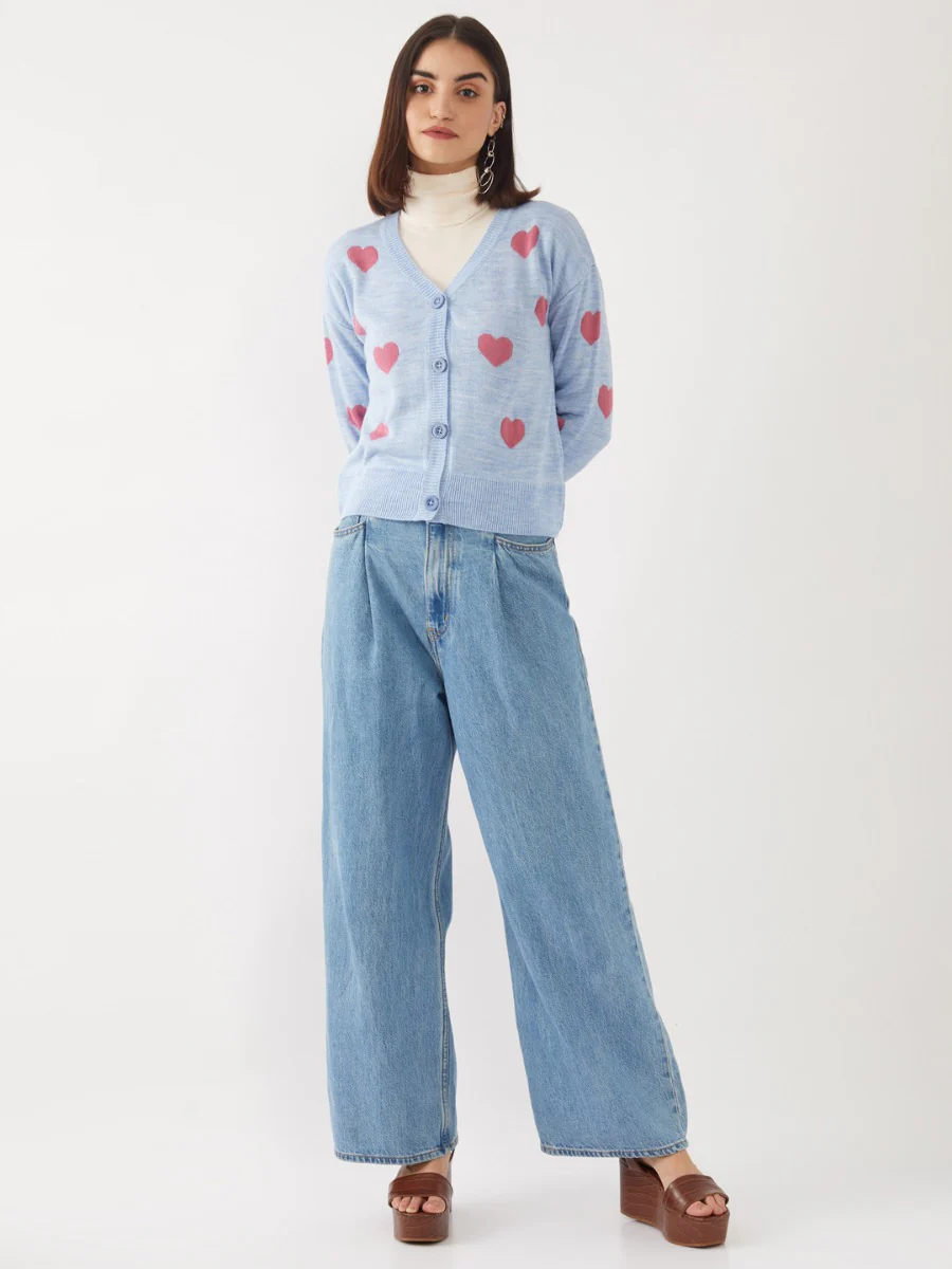Blue Jacquard Crop Cardigan - Image 4