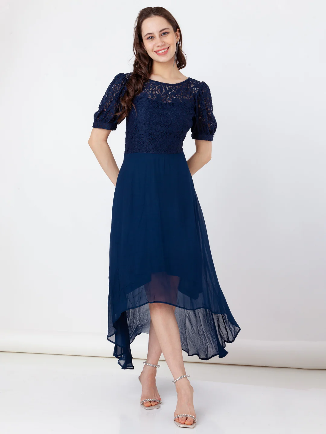 Blue Lace Flared Midi Dress - Image 5