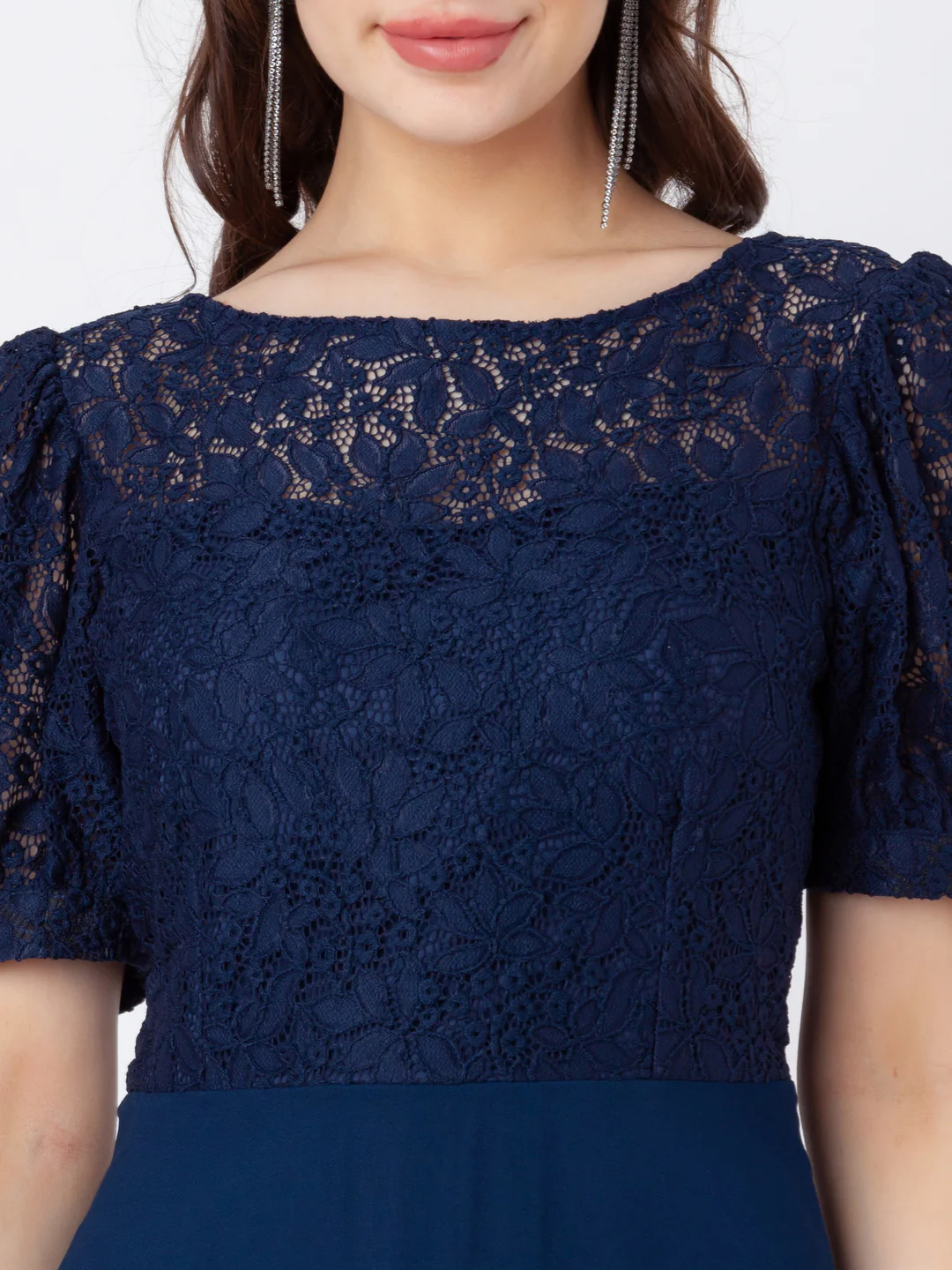 Blue Lace Flared Midi Dress - Image 6