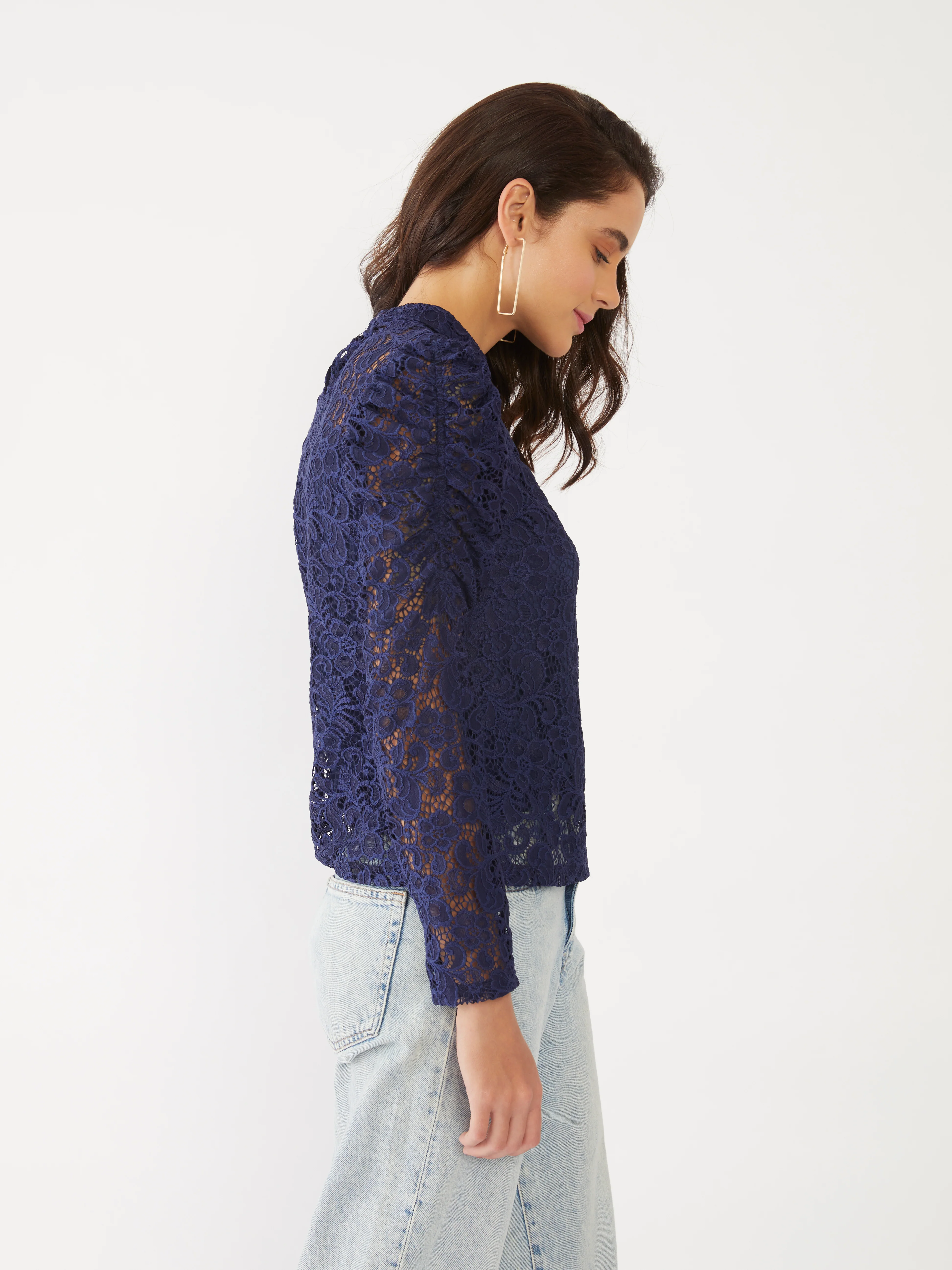 Blue Lace Puff Sleeve Top - Image 3