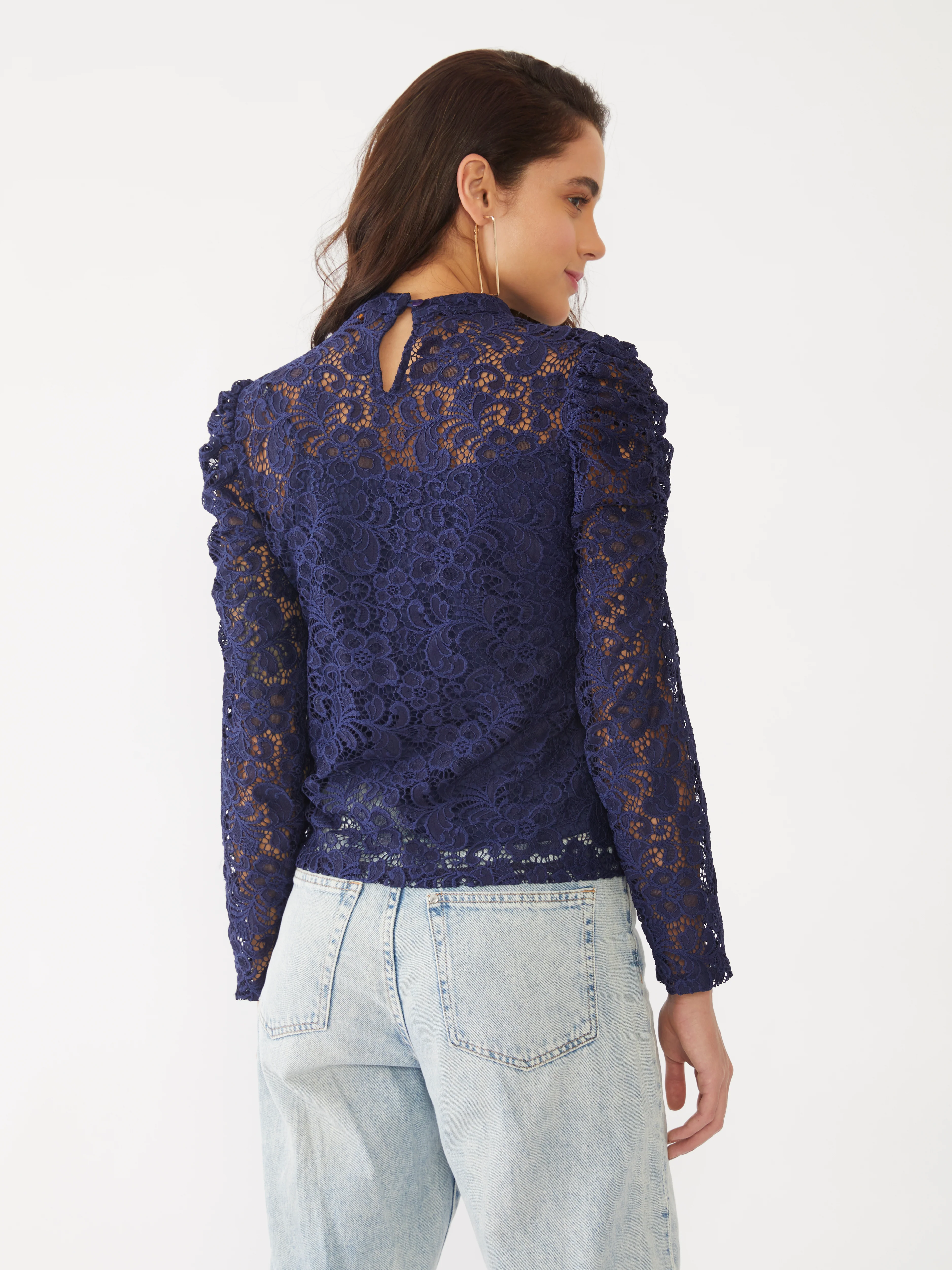 Blue Lace Puff Sleeve Top - Image 4